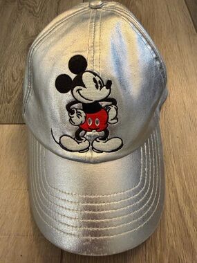 Disney Parks Silver Metallic Baseball Cap with Embroidered Mickey Mouse